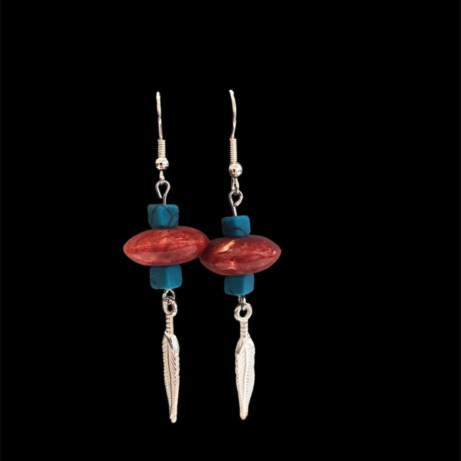 Silver Plated Dangle Earrings with Coral and Howlite Silver Chamber Jewellery Store