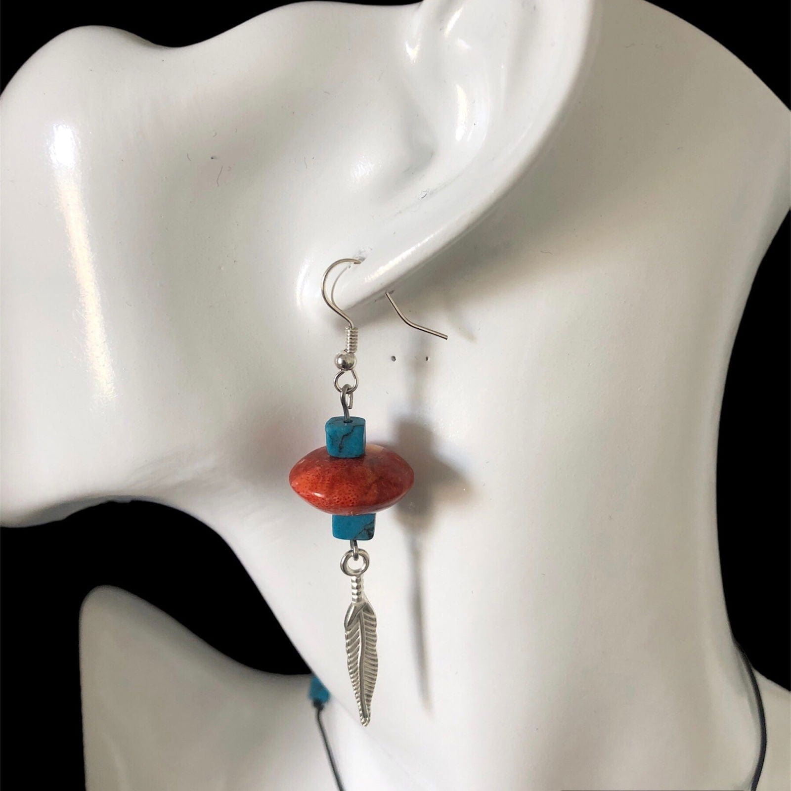 Silver Plated Dangle Earrings with Coral and Howlite Silver Chamber Jewellery Store