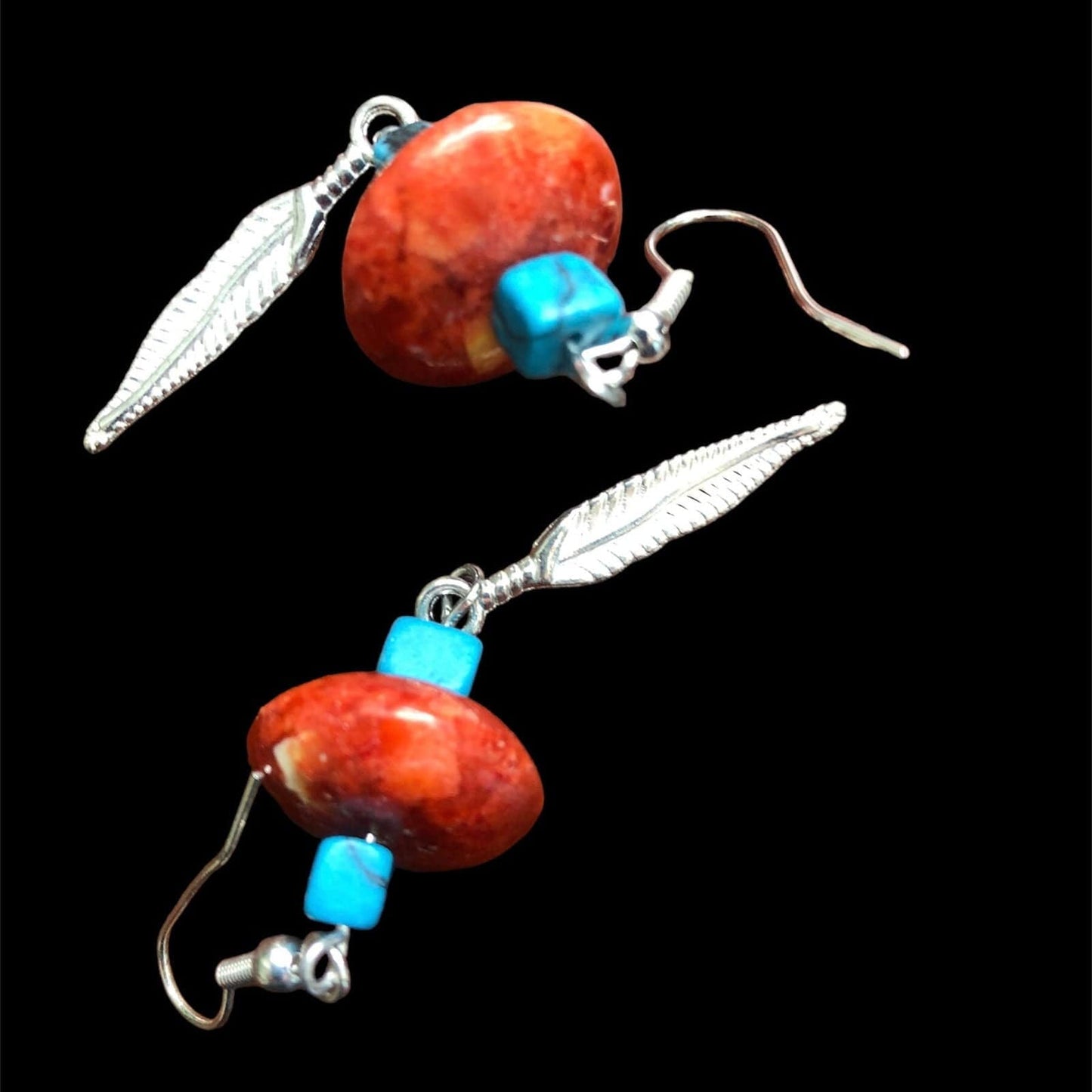 Silver Plated Dangle Earrings with Coral and Howlite Silver Chamber Jewellery Store