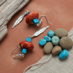 Silver Plated Dangle Earrings with Coral and Howlite