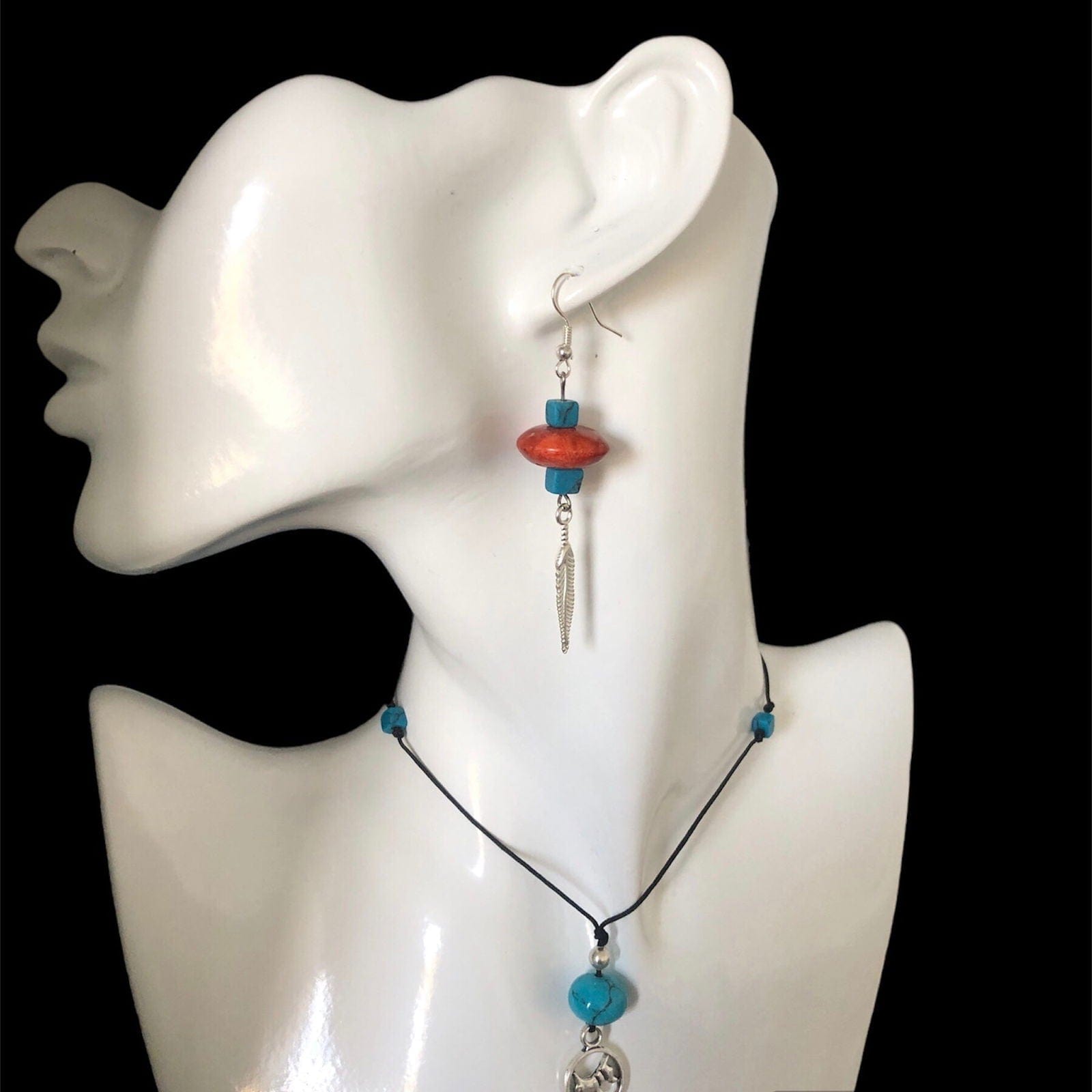 Silver Plated Dangle Earrings with Coral and Howlite Silver Chamber Jewellery Store