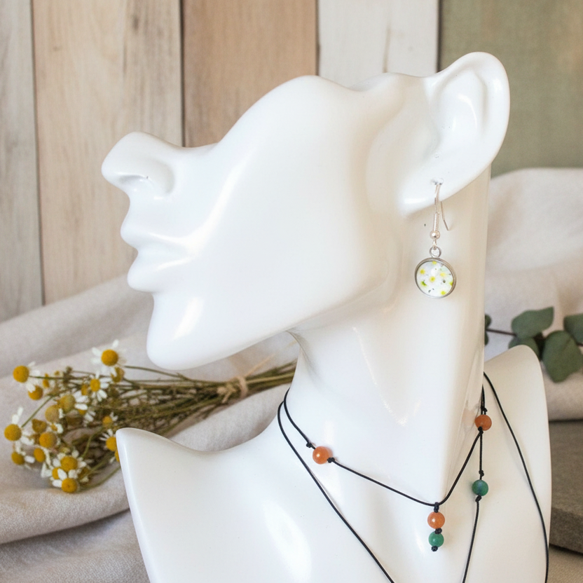 Silver Plated Dangle Earrings with Resin Silver Chamber Jewellery Store