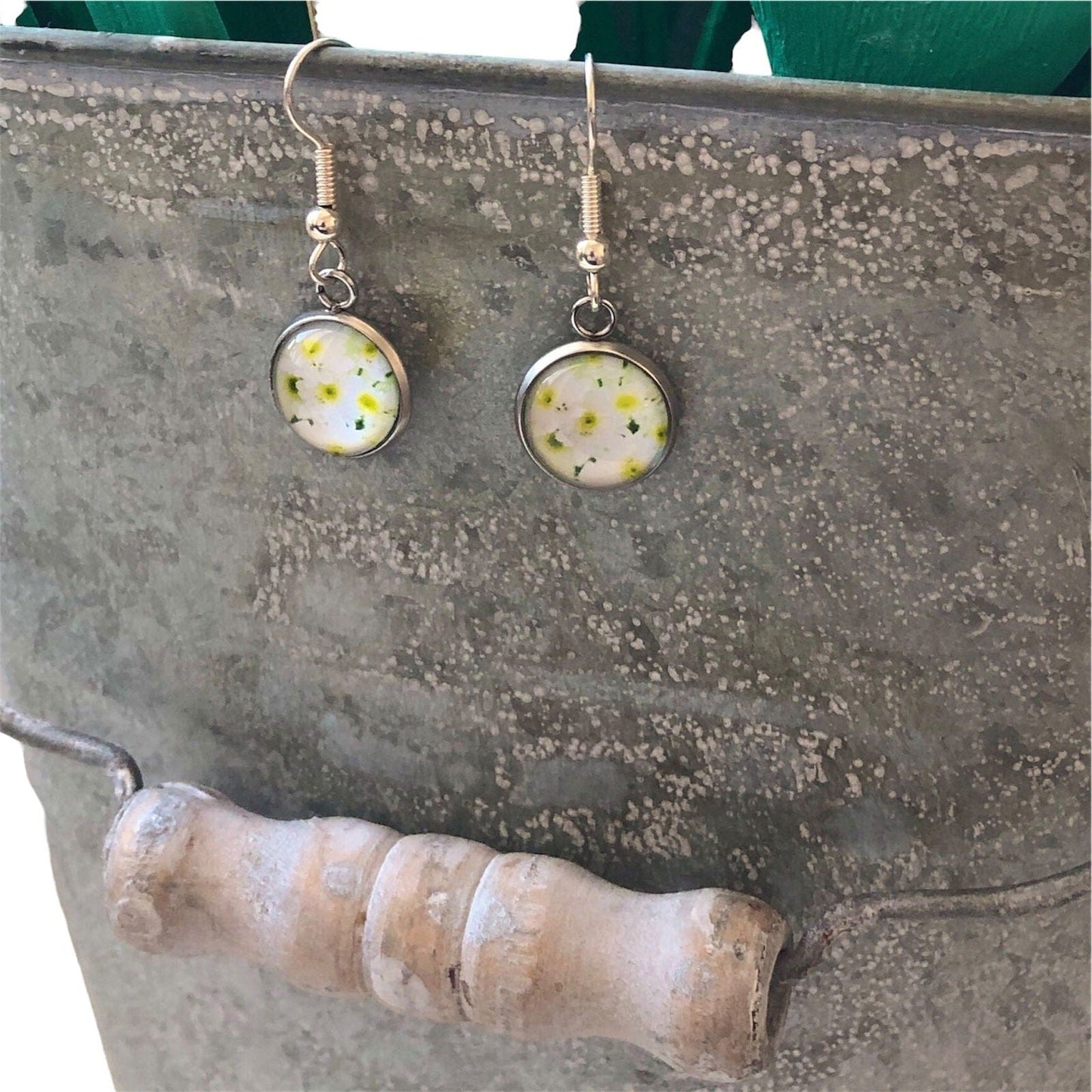 Silver Plated Dangle Earrings with Resin Silver Chamber Jewellery Store