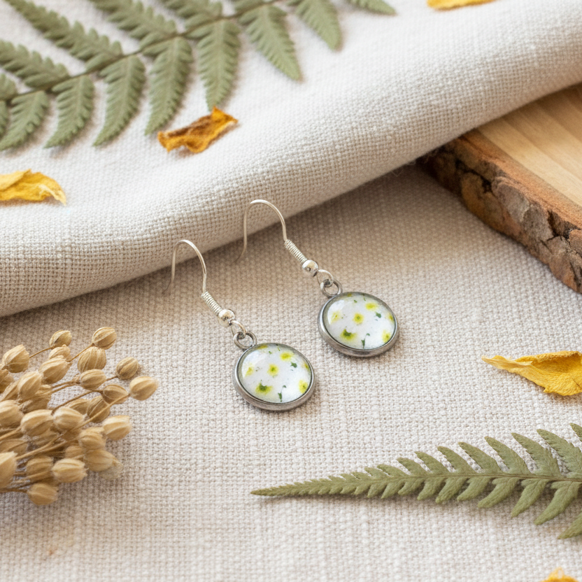 Silver Plated Dangle Earrings with Resin Silver Chamber Jewellery Store