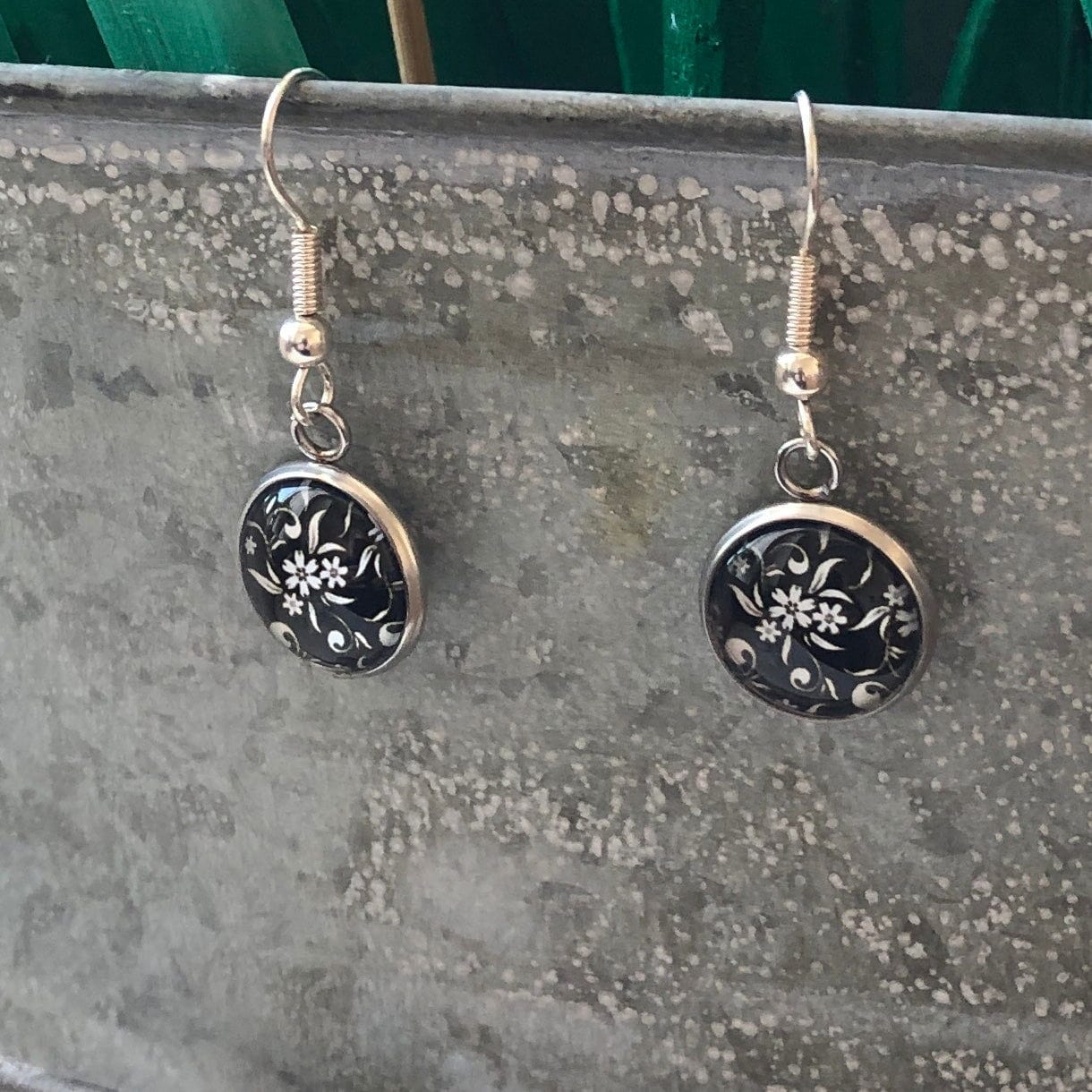 Silver Plated Dangle Earrings with Resin Silver Chamber Jewellery Store