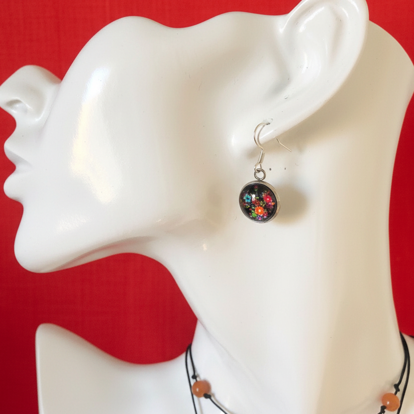 Silver Plated Dangle Earrings with Resin Silver Chamber Jewellery Store