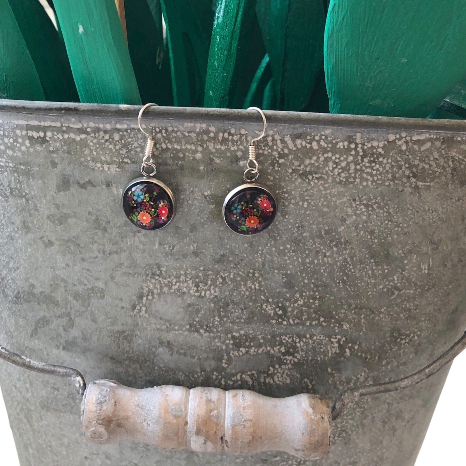 Silver Plated Dangle Earrings with Resin Silver Chamber Jewellery Store