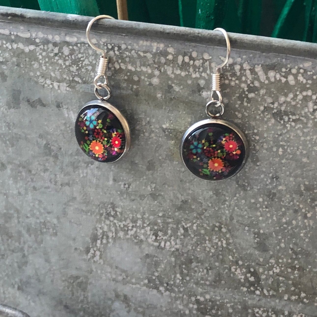 Silver Plated Dangle Earrings with Resin Silver Chamber Jewellery Store