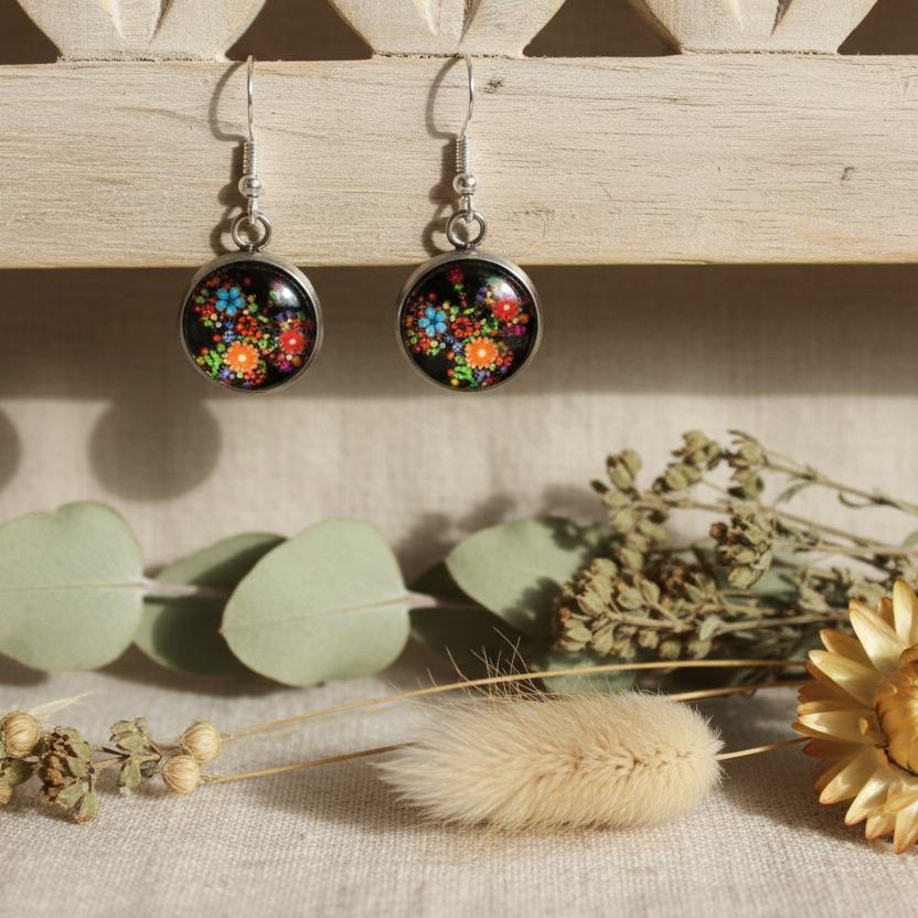 Silver Plated Dangle Earrings with Resin Silver Chamber Jewellery Store