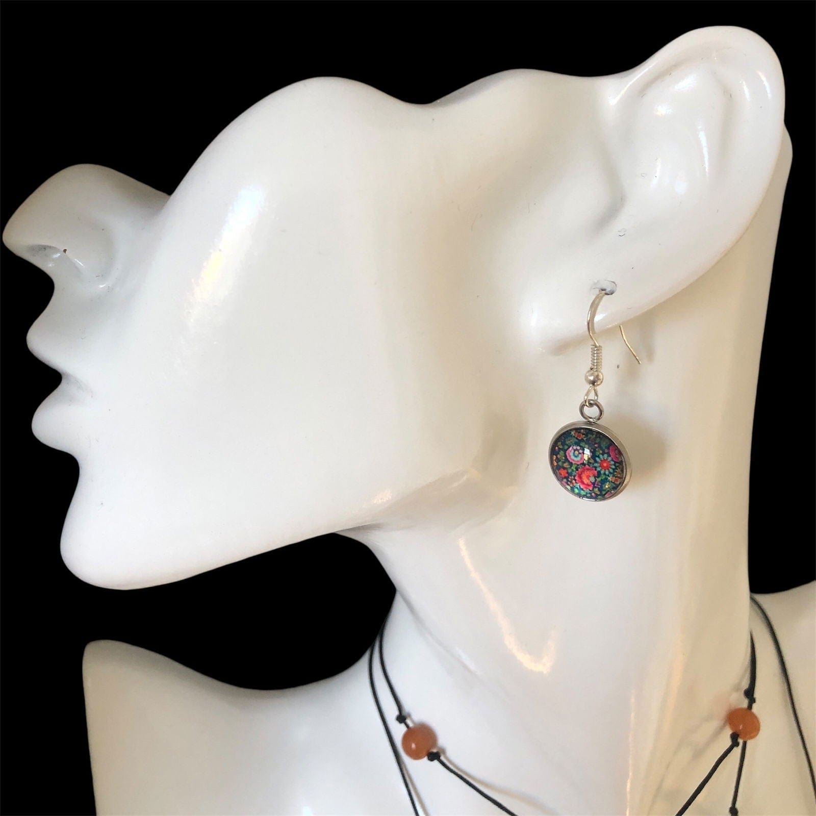 Silver Plated Dangle Earrings with Resin Silver Chamber Jewellery Store