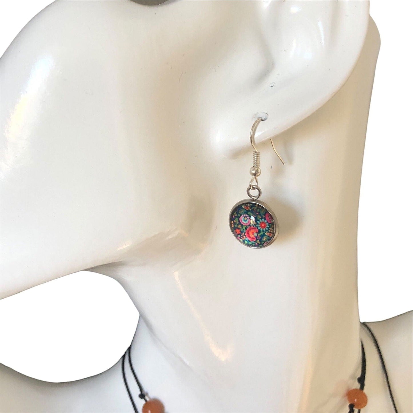 Silver Plated Dangle Earrings with Resin Silver Chamber Jewellery Store