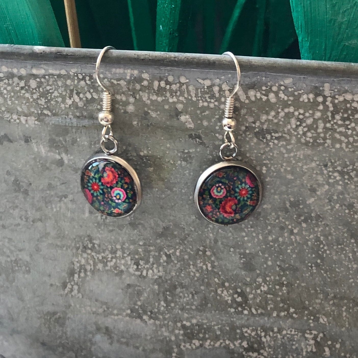 Silver Plated Dangle Earrings with Resin Silver Chamber Jewellery Store