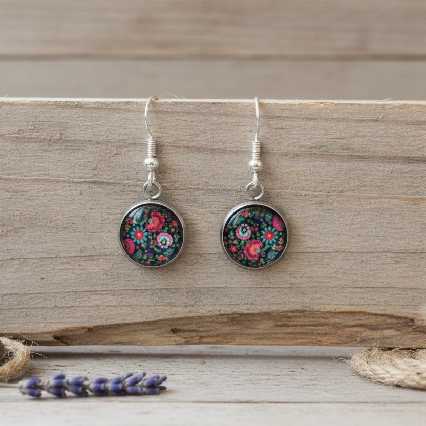Silver Plated Dangle Earrings with Resin Silver Chamber Jewellery Store