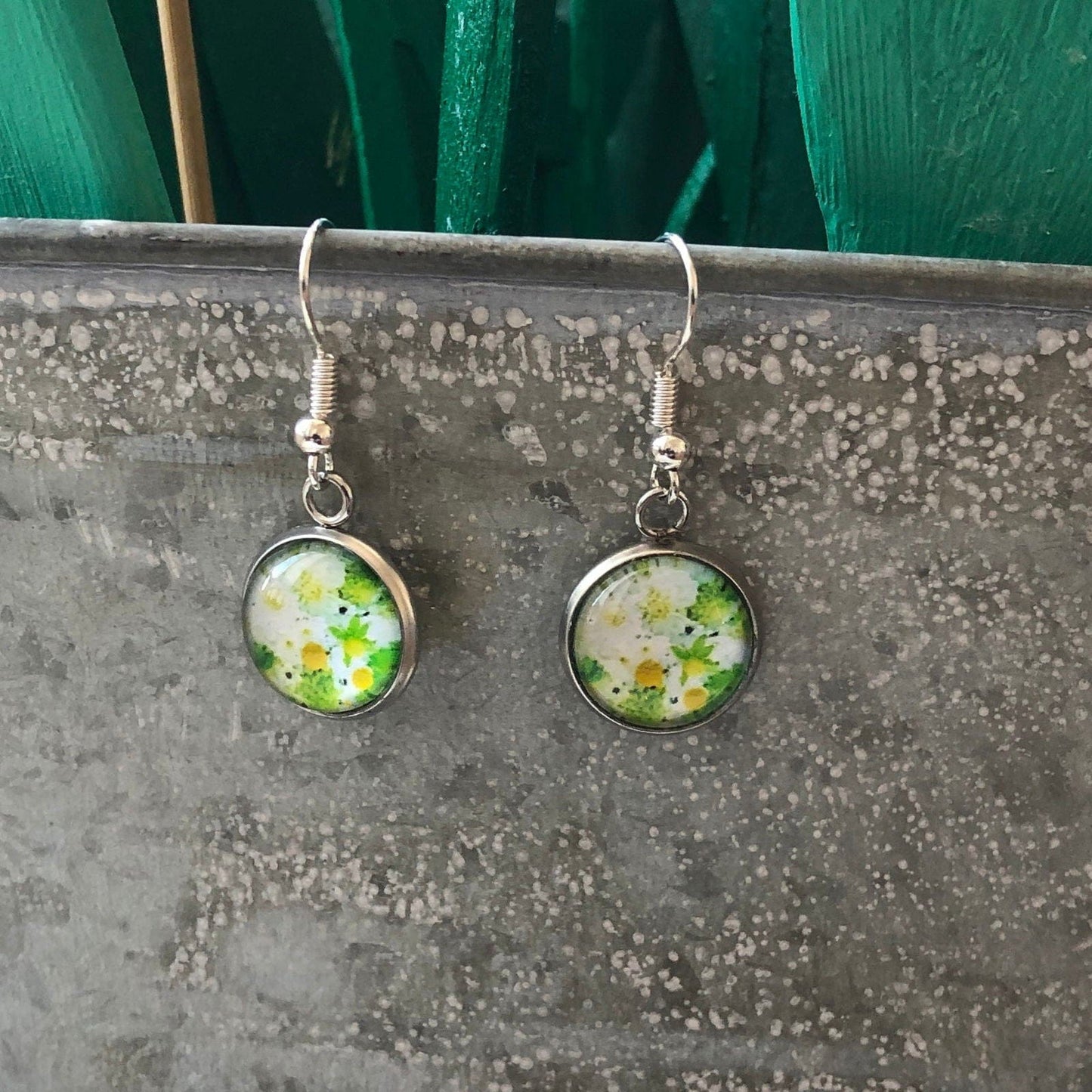 Silver Plated Dangle Earrings with Resin Silver Chamber Jewellery Store