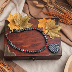 Snowflake Obsidian and Red Coral Beaded Choker Necklace