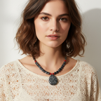 Snowflake Obsidian and Red Coral Beaded Choker Necklace