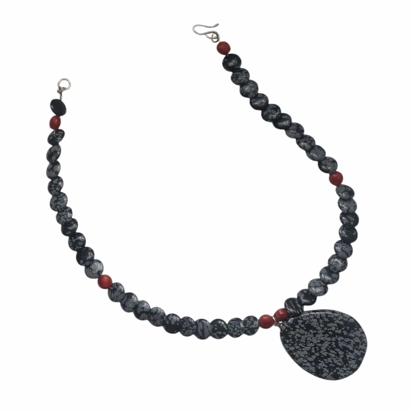 Snowflake Obsidian and Red Coral Beaded Choker Necklace Silver Chamber Jewellery Store