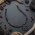 Snowflake Obsidian and Red Coral Beaded Choker Necklace