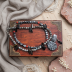 Snowflake Obsidian and Red Coral Beaded Choker Necklace