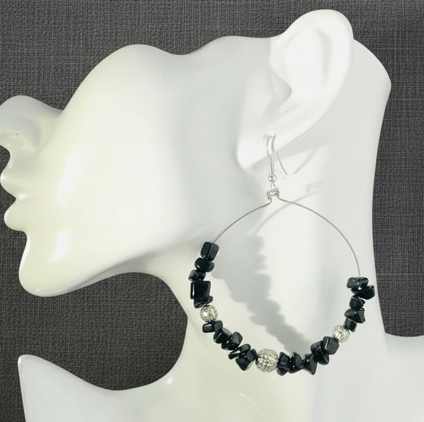 Statement Handmade Hoop Earrings With Jade