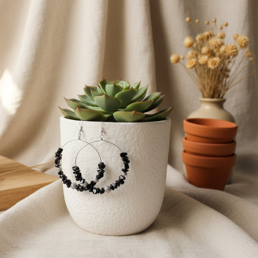 Statement Handmade Hoop Earrings With Jade Silver Chamber Jewellery Store