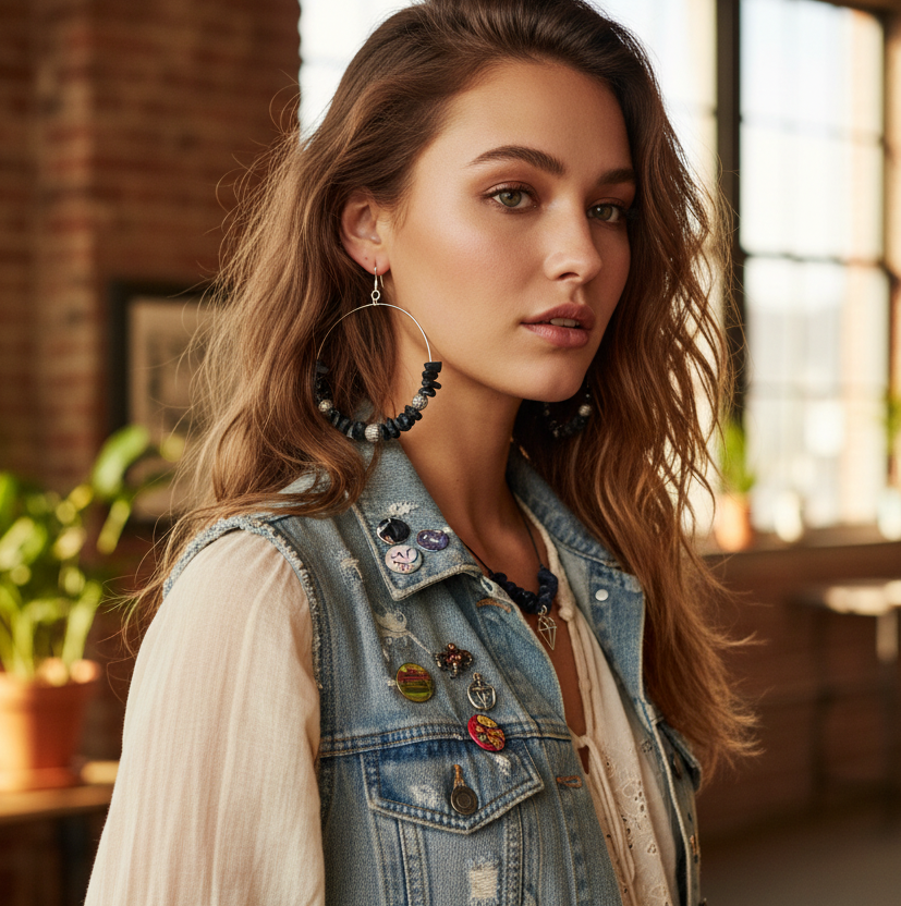 Statement Handmade Hoop Earrings With Jade