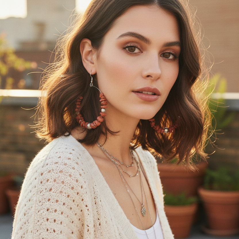 Statement Hoop Earrings with Gold Stones