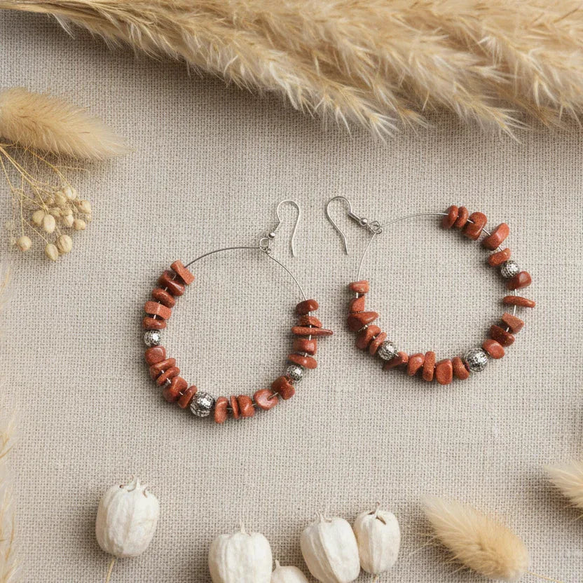 Statement Hoop Earrings with Gold Stones - Silver Chamber Jewellery Store