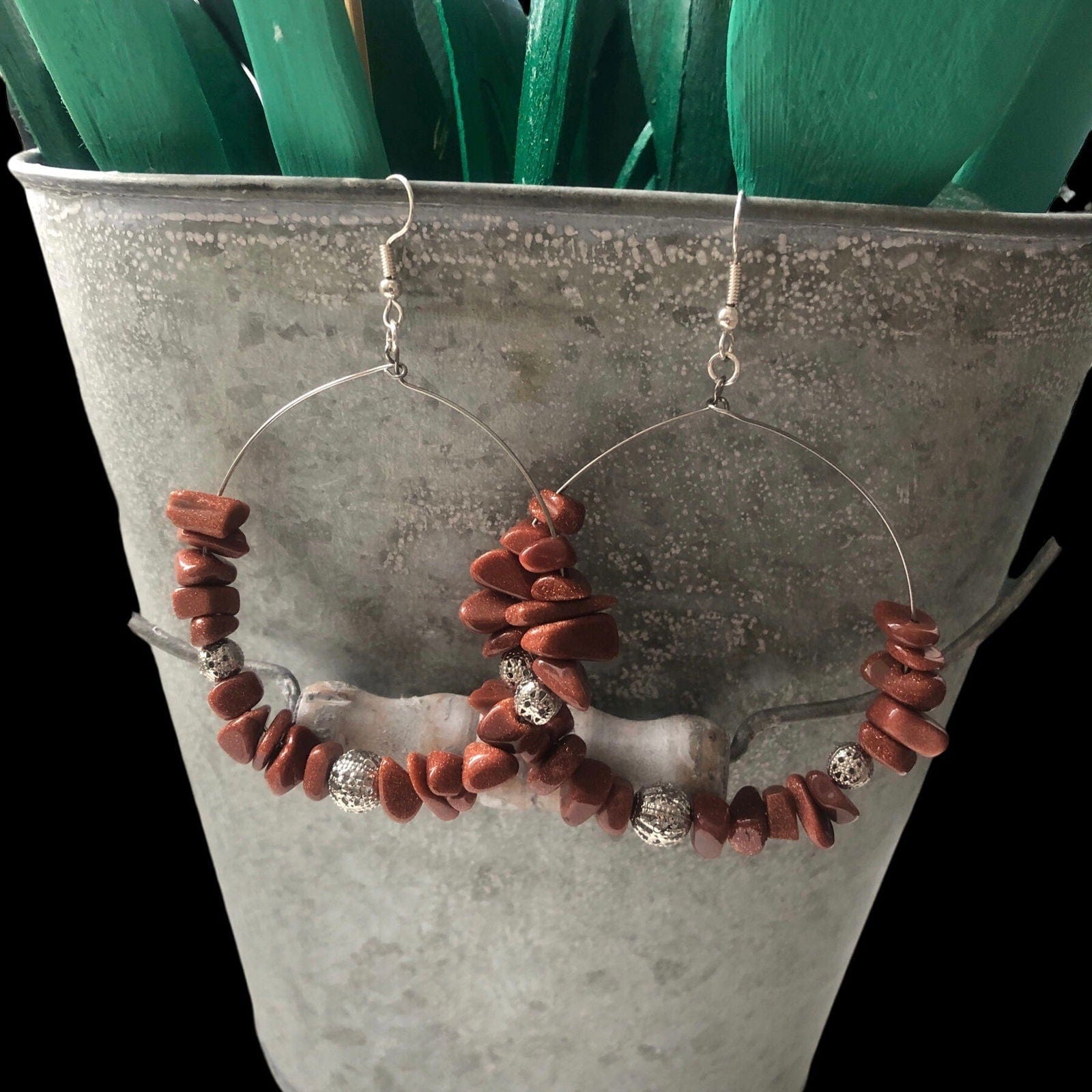 Statement Hoop Earrings with Gold Stones Silver Chamber Jewellery Store