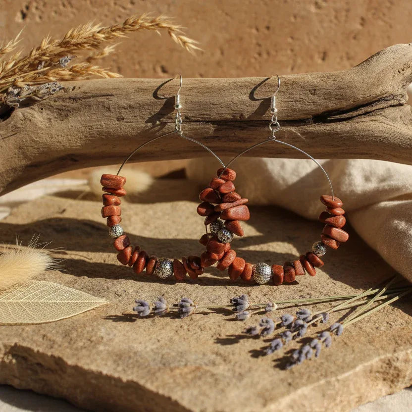 Statement Hoop Earrings with Gold Stones - Silver Chamber Jewellery Store