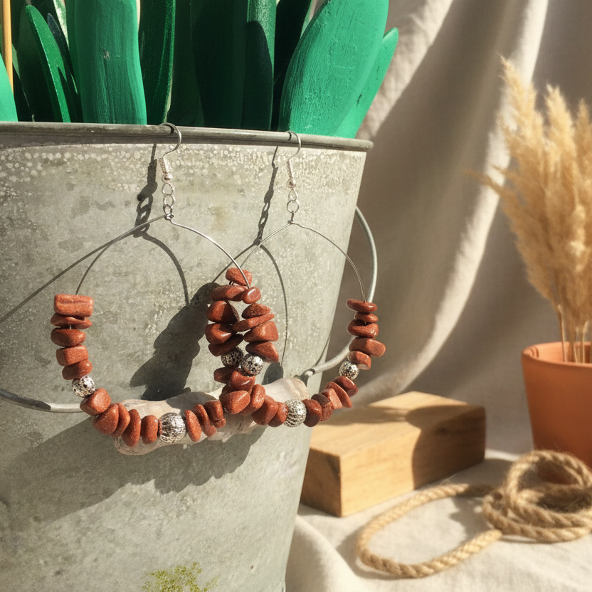 Statement Hoop Earrings with Gold Stones Silver Chamber Jewellery Store