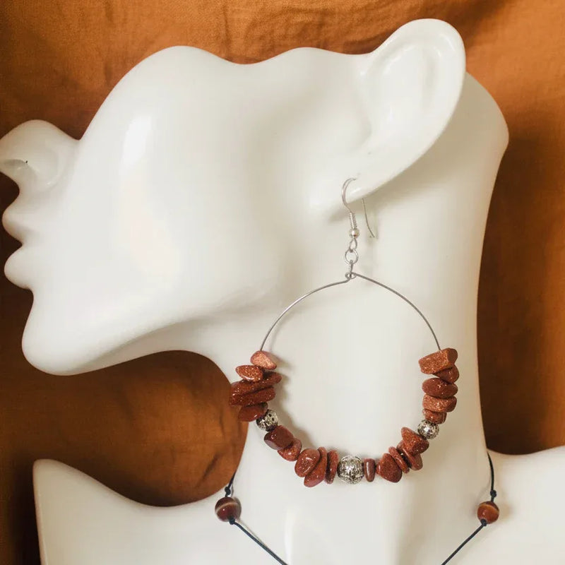 Statement Hoop Earrings with Gold Stones - Silver Chamber Jewellery Store