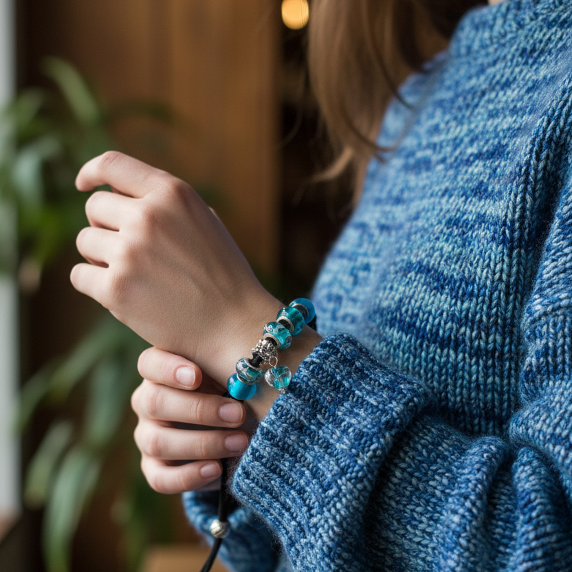Turquoise Glass Charm Bracelet