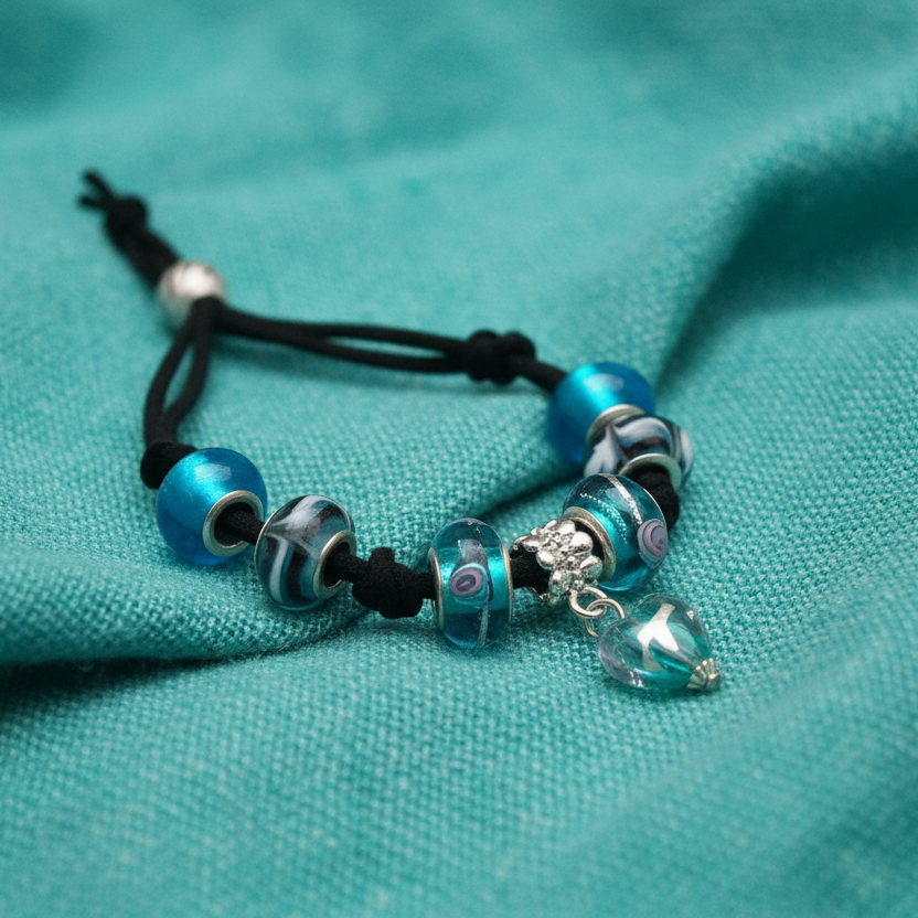 Turquoise Glass Charm Bracelet