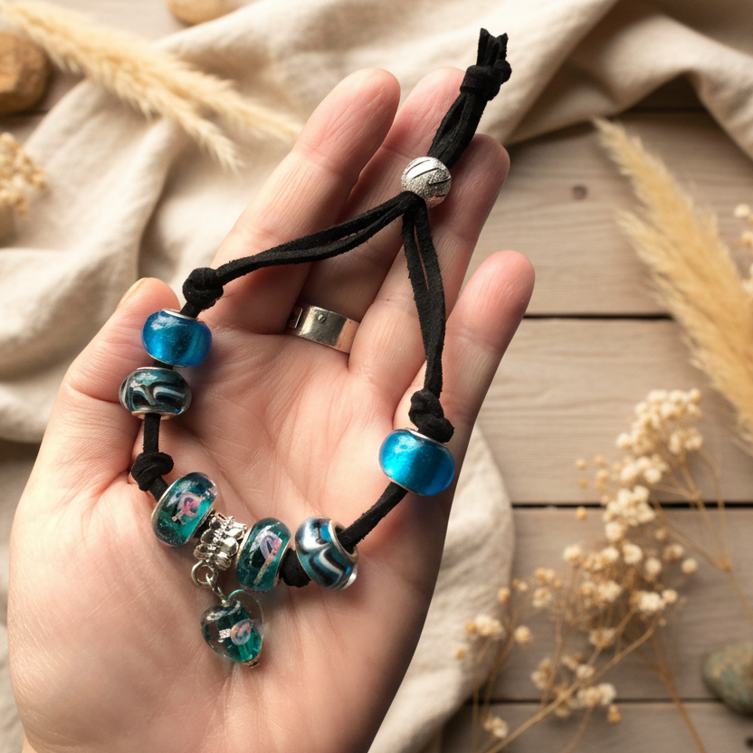 Turquoise Glass Charm Bracelet