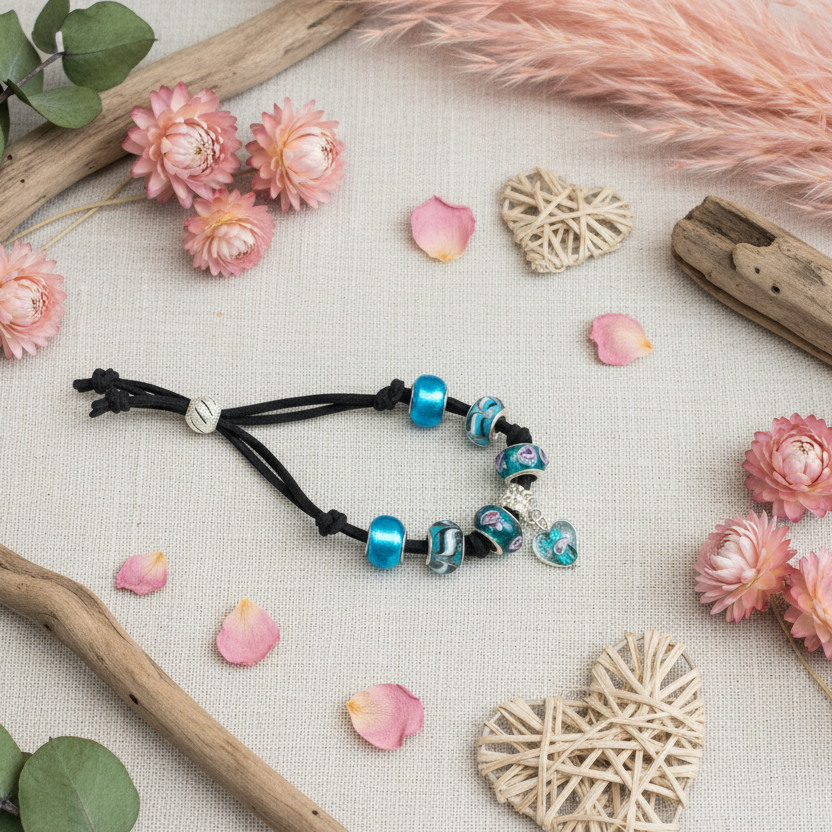 Turquoise Glass Charm Bracelet - Silver Chamber Jewellery Store