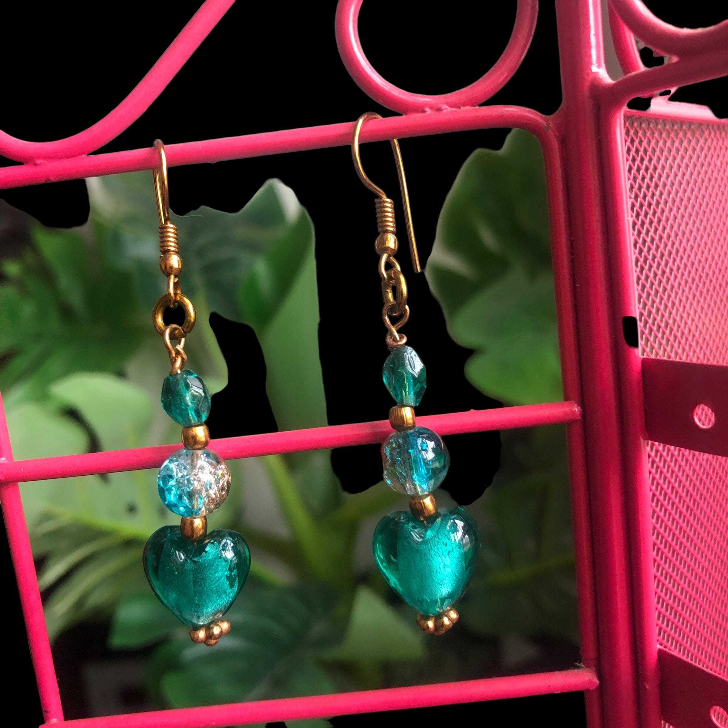Turquoise Glass Hearts Dangle Earrings Silver Chamber Jewellery Store