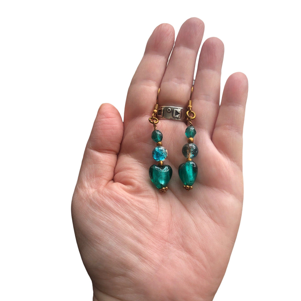 Turquoise Glass Hearts Dangle Earrings Silver Chamber Jewellery Store