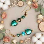 Turquoise Glass Hearts Dangle Earrings - Handmade, One-of-A-Kind - Silver Chamber Jewellery Store