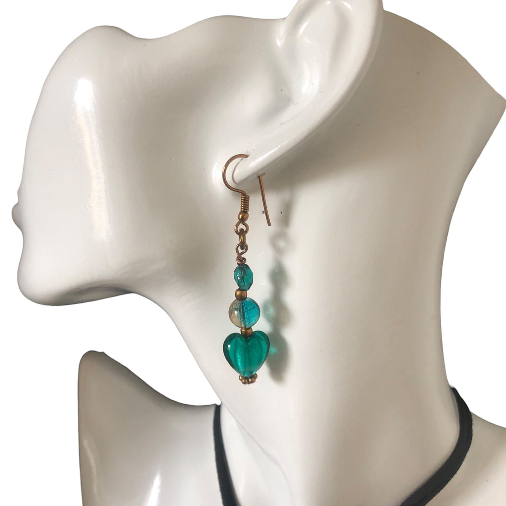 Turquoise Glass Hearts Dangle Earrings Silver Chamber Jewellery Store