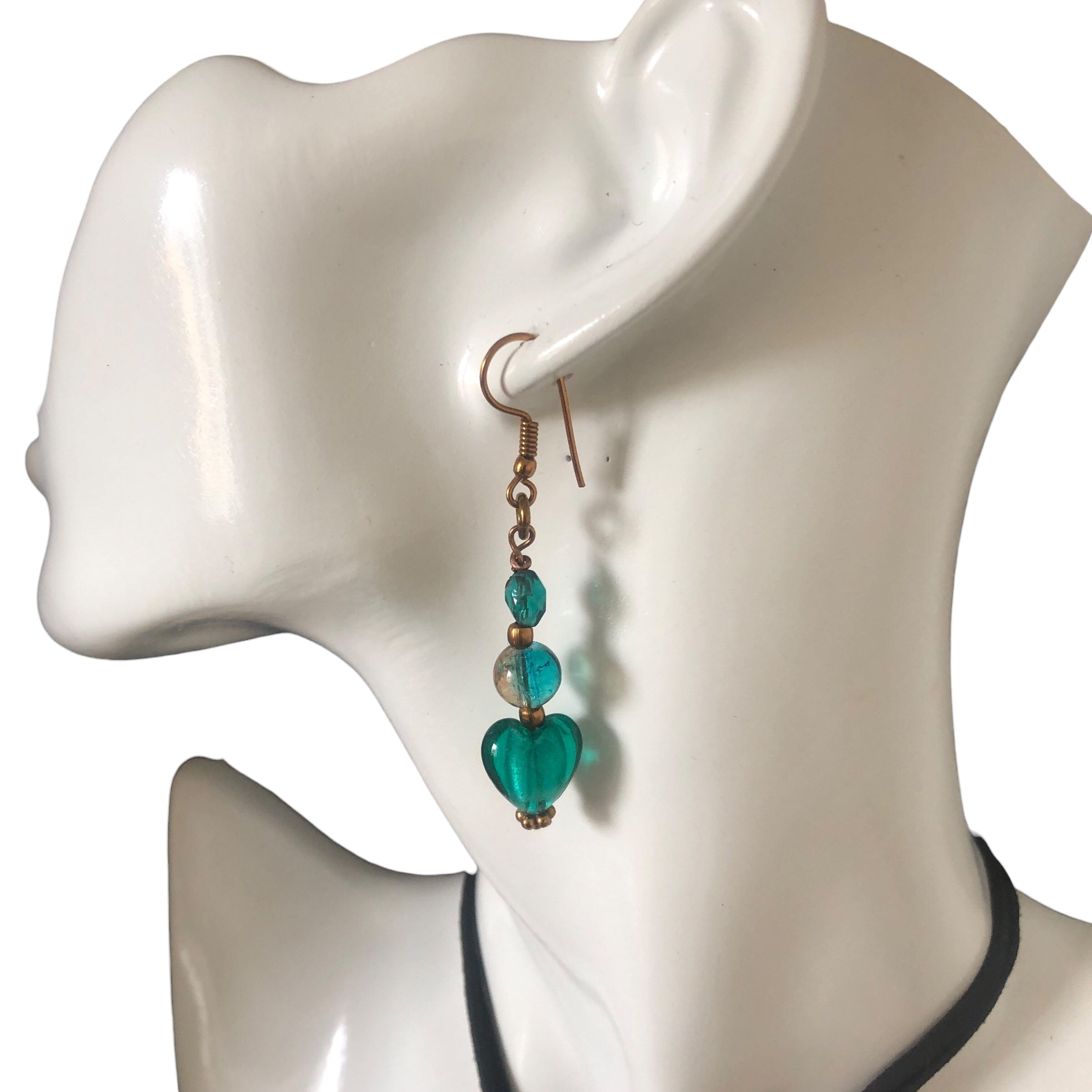 Turquoise Glass Hearts Dangle Earrings Silver Chamber Jewellery Store