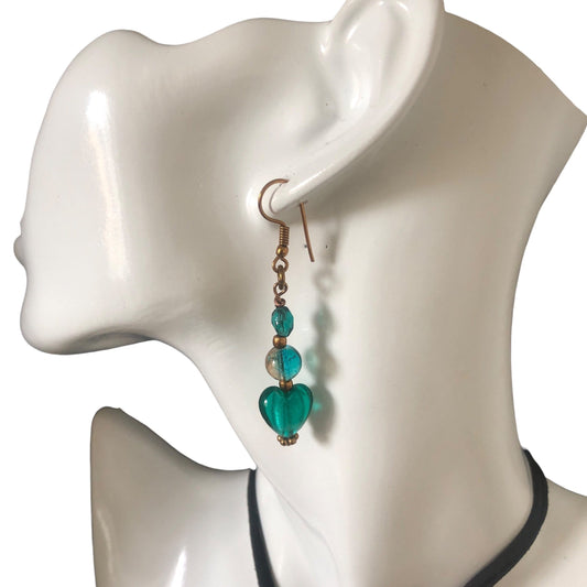 Turquoise Glass Hearts Dangle Earrings Silver Chamber Jewellery Store