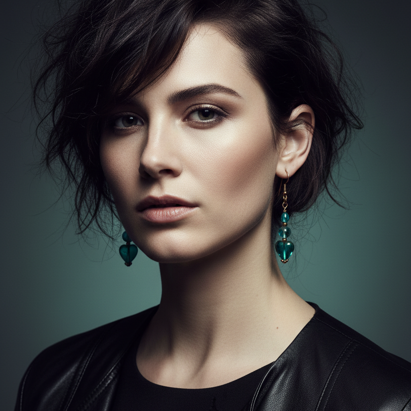 Turquoise Glass Hearts Dangle Earrings