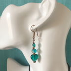 Turquoise Glass Hearts Dangle Earrings - Handmade, One-of-A-Kind - Silver Chamber Jewellery Store