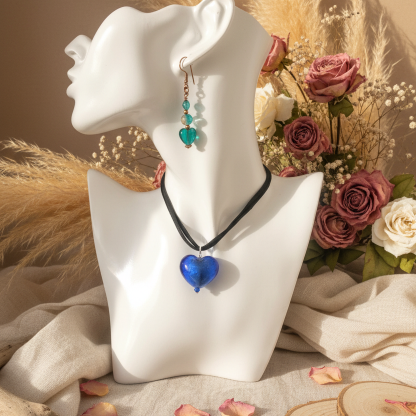 Turquoise Glass Hearts Dangle Earrings - Handmade, One-of-A-Kind - Silver Chamber Jewellery Store