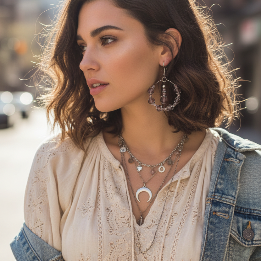 Victorian Style Crystal Hoops