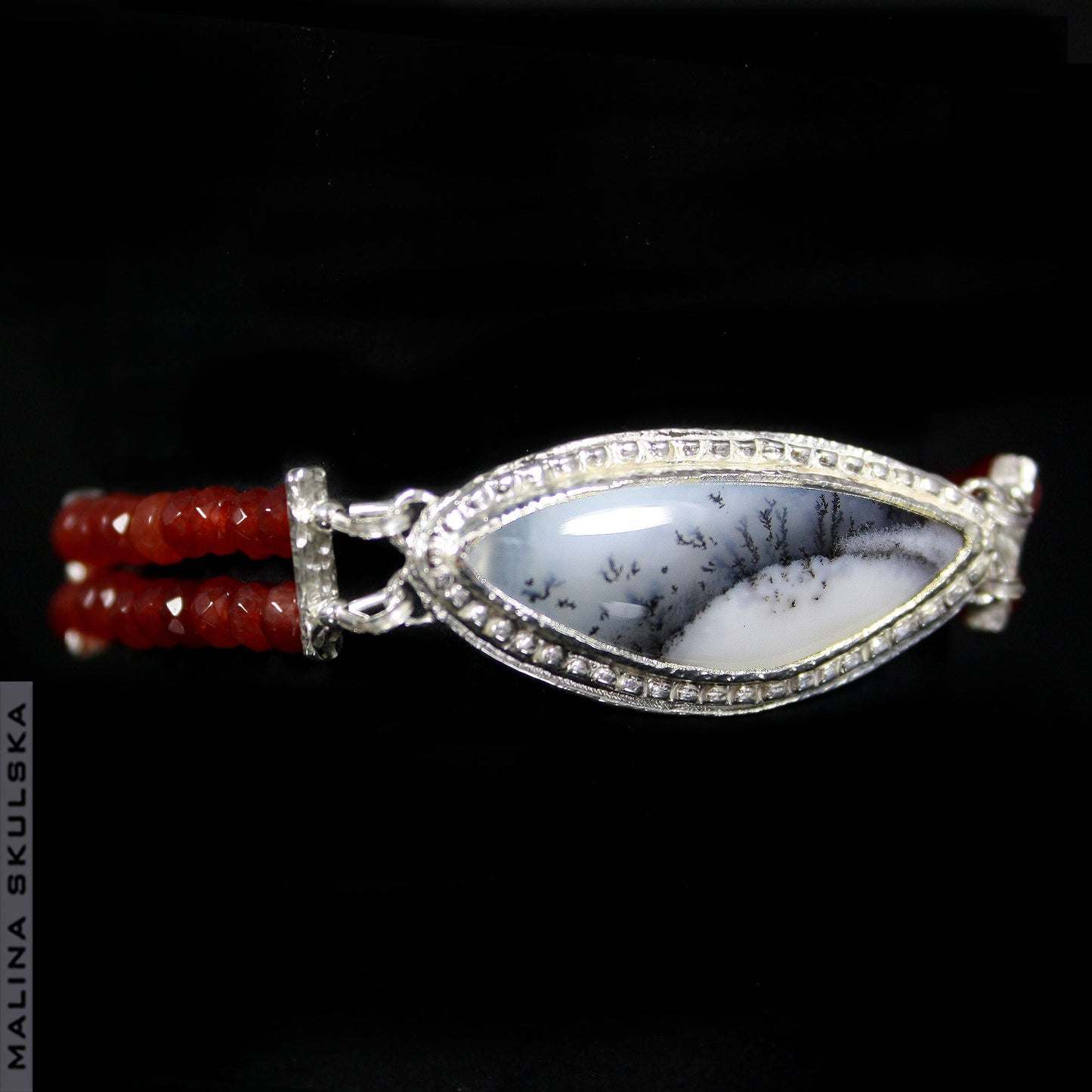 Beaded Bracelet With Dendritic Agate and Carnelians MALINA SKULSKA