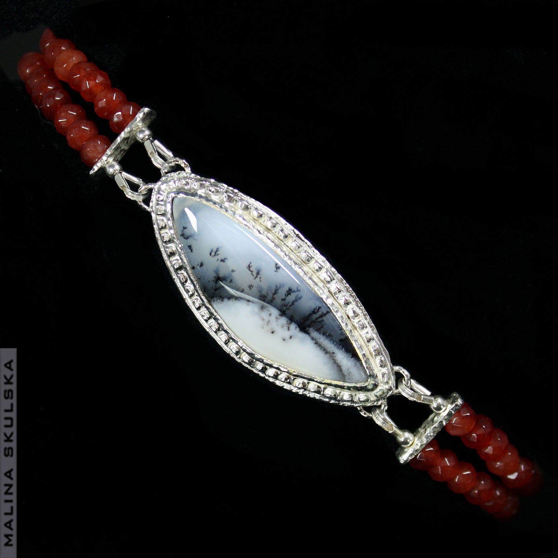 Beaded Bracelet With Dendritic Agate and Carnelians MALINA SKULSKA