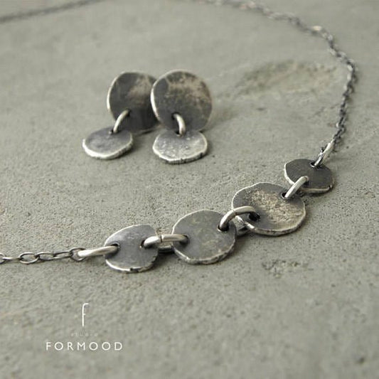 Aged Sterling Silver Coin Necklace And Studs Bundle FORMOOD