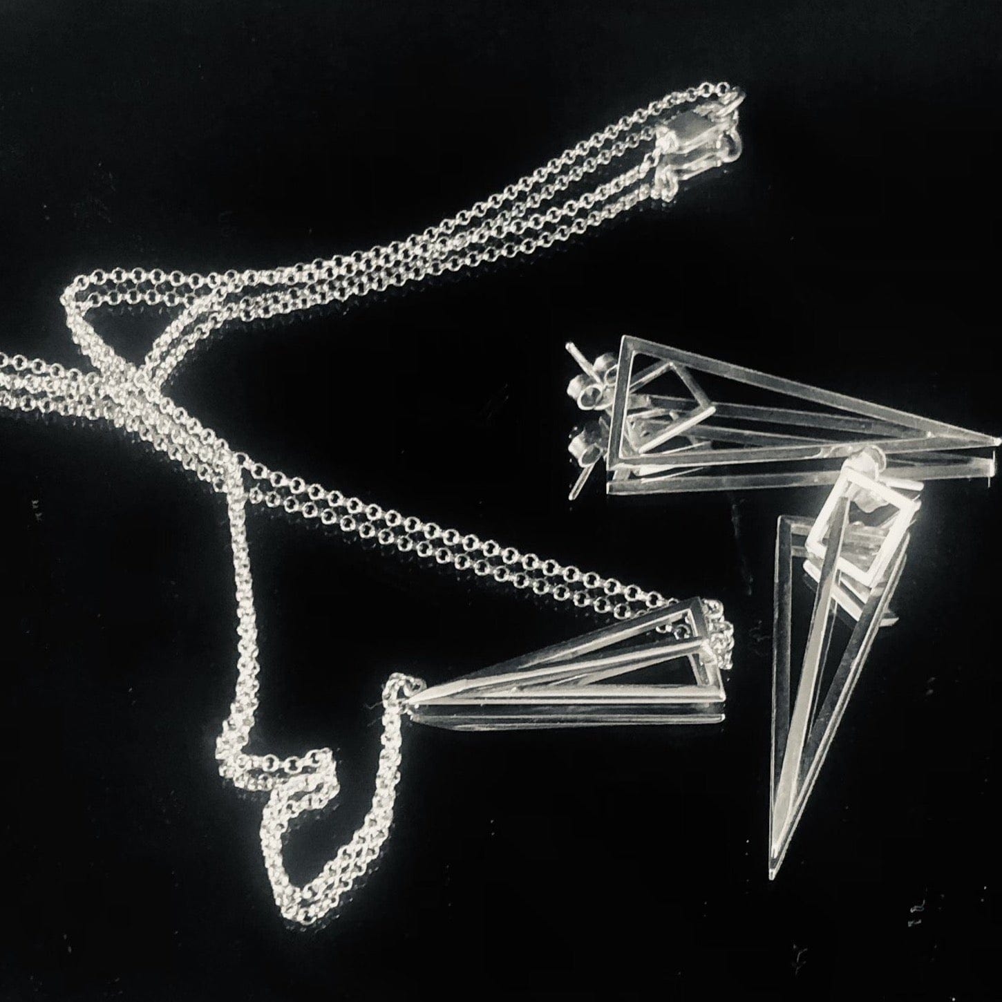 Geometric Pyramid Silver Pendant Necklace KAS WARWAS
